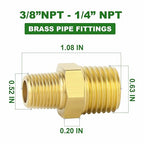 TAISHER 10PCS Brass Pipe Fitting, Reducer Adapter, Hex Nipple, 3/8-Inch Male Pipe x 1/4-Inch Male Pipe