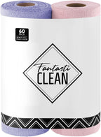 Fantasticlean Microfiber Cleaning Cloth Roll -60 Pack, Tear Away Microfiber Towels, 12" x 12", Reusable, Washable, Scratch Free, Ultra Absorbent Dishcloth for Home Supplies,Car (Pink & Lavender)