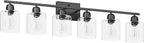 Modern 6 Light Bathroom Light Fixtures,38 inch Vanity Lights for Bathroom with Clear Glass, Black Vanity Light for Mirror Kitchen Living Room Hallway Cabinet Porch