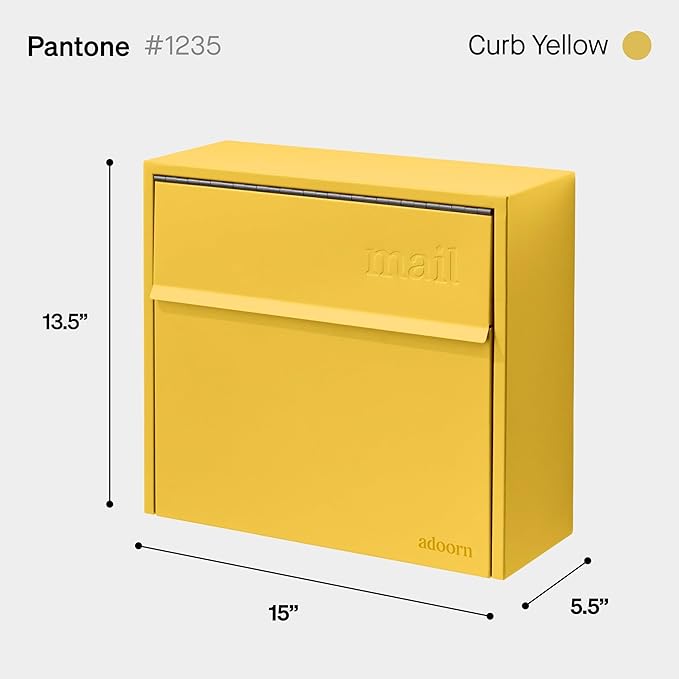 Wall Mount Mailbox - Small, Anti-Theft Locking Mailbox, Weatherproof Mailboxes for Outside The House, 13.5" H x 15" L x 5.5" D (Curb Yellow)