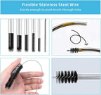 10 Pcs Flexible Drain Brush Straw Cleaner Brush Set,Pipe Cleaners Brush,61Inch Stainless Steel Double-Ended Hose Brush 8.2Inch Nylon Long CPAP Tube Cleaning Brush for Home Kitchen Sink Plumbing