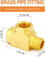 GASHER 3Pcs Brass Tee Fitting, 3/8" FNPT x 3/8" FNPTx 3/8" MNPT Pipe Fittings, Male Run Tee