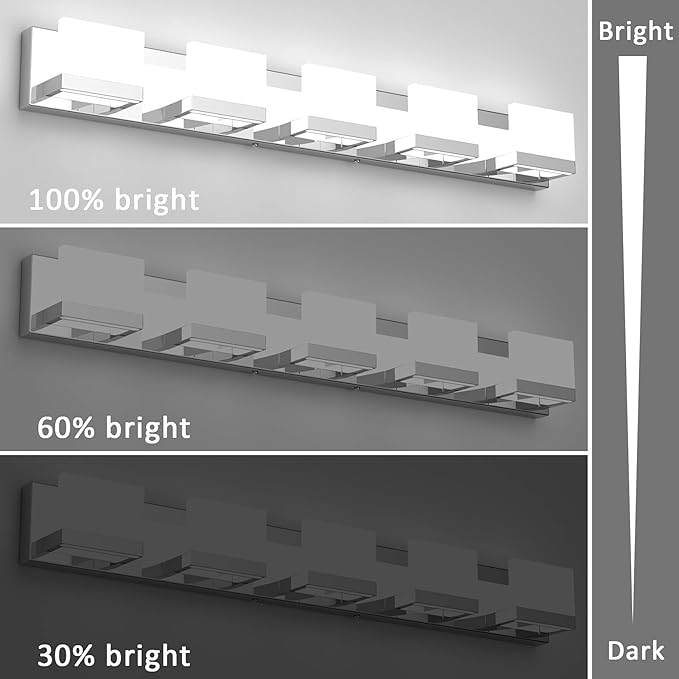 Tipace Dimmable Modern 5 Lights LED Vanity Light for Bathroom Up and Down Chrome Bathroom Wall Light Fixtures Over Mirror(White Light 6000K)