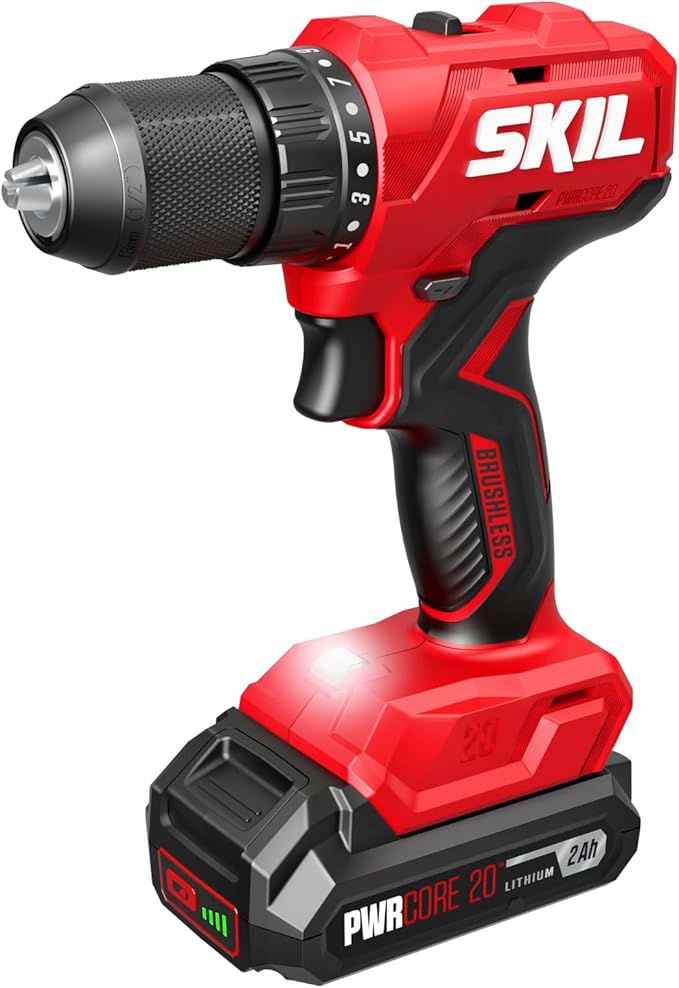 SKIL PWR CORE 20V Brushless 9-Tool Power Tool Combo Kit Including 2 * 2.0Ah Batteries, Charger, and Rolling Tool Box -CB8009B-20