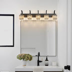 5-Light Crystal Vanity Light, Modern Black Bathroom Wall Sconce with K9 Crystal Shades, 42.51" Long Over Mirror Lighting for Vanity, Makeup, Hallway, Elegant & Easy Installation
