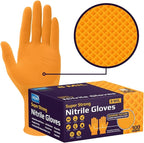 Inspire Heavy Duty Orange Nitrile Disposable Gloves | ULTRA 8 Mil Diamond Textured Grip | Industrial Mechanic Food