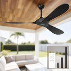 60 Inch Ceiling Fan Without Lights, Black | Outdoor Ceiling Fan with Remote, 6-Speed Adjustable Reversible DC Motor for Patio & Living Room