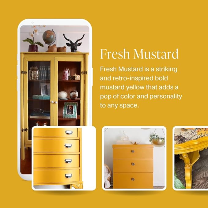 Country Chic All-in-One Chalk Paint for Furniture, Cabinets, Home Decor, Eco-Friendly, Matte Finish, Built-In Primer & Top Coat for Wood, Metal - Fresh Mustard (Mustard Yellow) - 8 oz (237 ml)
