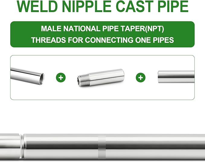 TAISHER 2PCS 304 Stainless Steel Pipe Fittings, 3/8" NPT Male Threaded, 2" Length Weld Nipple Cast Pipe
