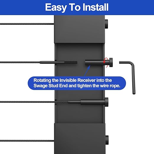 CKE 20 Pairs Black Invisible Cable Railing kit 1/8" Swage Tensioner Hardware and Terminal Hidden T316 Stainless Steel Invisible Receiver and Swage Stud End for 2"x2" 4"x4" Wood/Metal Post Deck Stairs