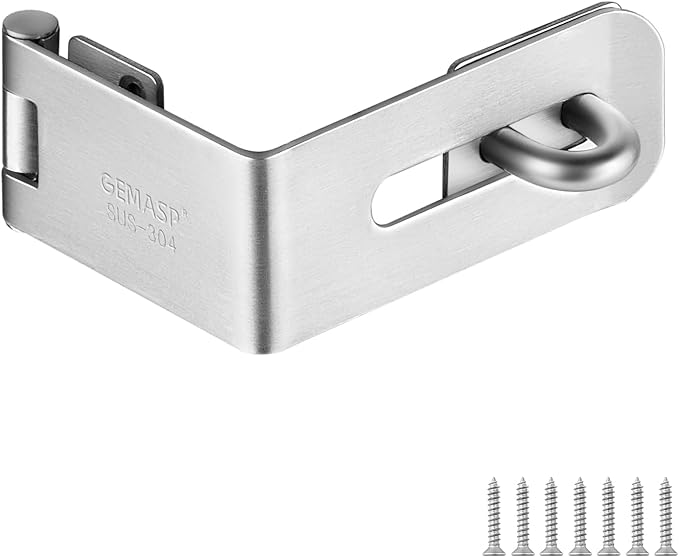 Hasp Latch, 90 Degree Solid 304 Stainless Steel File Cabinet Lock Desk GEMASP Drawer Lock, Safe Security Padlock Latch Hasp Lock for Personal Privacy (Large)