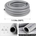1-1/4(1.25) inch 50ft Liquid-Tight Conduit and Connector Kit,Flexible Non-Metallic Liquid Tight Electrical Conduit Kit with 5 Straight and 3 90-Degree Connector Fittings,1in. Dia…