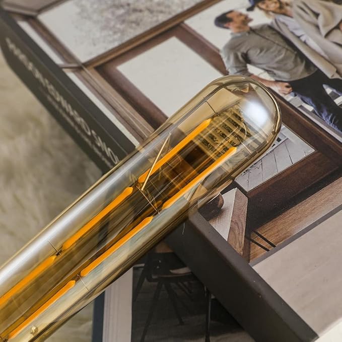 Dimmable Led Tubular Bulb,8.9inch Long Tube Edison Light Bulbs Vintage Filament Bulb 8W,75W Equivalent,2700K Warm White,Amber Glass Cover E26 Medium Base. (4-Pack)