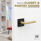 Mega Handles Prime Dummy Lever, Door Handle for Closet or French Doors, Single Side Door Levers, Fits All Standard Door Sizes, Covered Screws Included - Matte Black/Satin Brass (2 Pack) 5"