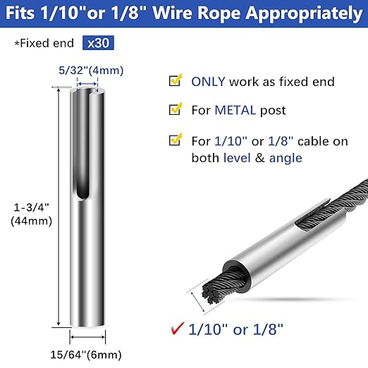 30Pack T316 Stainless Steel 1/10" 1/8" Adjustable Invisible Cable Railing Hardware Kit, Terminal Toggle Anchor Angle, Indoor Outdoor Railing Kit for Metal Corner Post Wall Post, Brushed