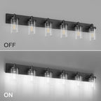 Aipsun 48in Vanity Light Black Bathroom Vanity Lighting Fixtures 6 Light Bathroom Light Fixtures with Clear Glass Shade(Exclude Bulb)