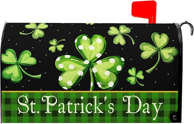 Kawani St Patrick's Day Magnetic Mailbox Covers Green Shamrock Lucky Clovers Mailbox Covers Magnetic Standard Size 21x18 Inch St Patricks Day Post Letter Box Cover for Garden Yard Decor