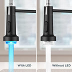 FORIOUS LED Kitchen Faucet with Pull Down Sprayer Black, Modern Single Handle Stainless Steel Commercial Spring Sink Faucet with LED Light for Pot Filler, Farmhouse Camper Bar Laundry Room