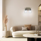 Bathroom Vanity Light, 2-Light Nickel Modern Matte Wall Sconce Lighting with Clear Glass Shade, Wall Lights,Bath Vintage Wall Mounted Lamps for Mirror Bedroom Living Room