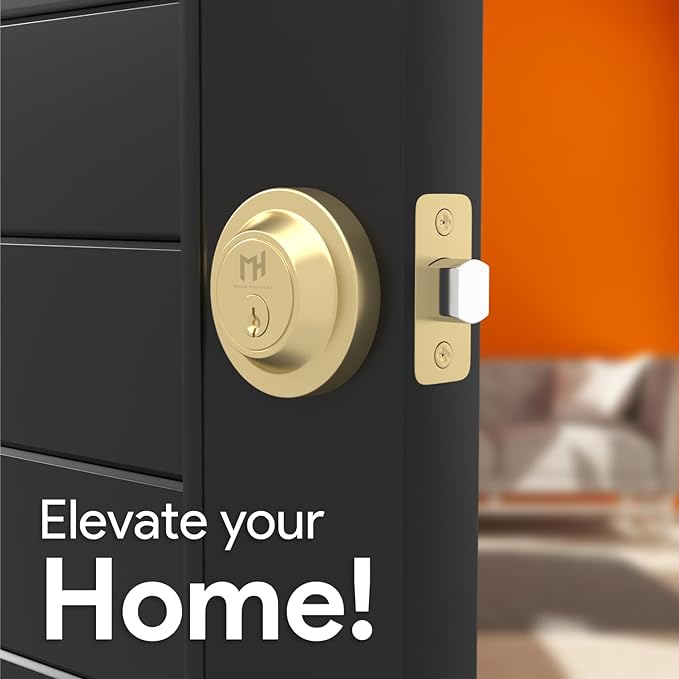 Mega Handles - Ronn Entrance Deadbolt I Deadbolt for Entry Lever Door Handle - Heavy Duty Round Lock for Left or Right-Handed Doors - Interior/Exterior Door Lever Deadbolt- Satin Brass