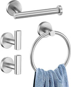 Brushed Nickel Bathroom Hardware Set,4-Piece Bathroom Accessories Set Include Towel Ring,Toilet Paper Holder and 2 Towel Hooks,Stainless Steel Wall-Mounted