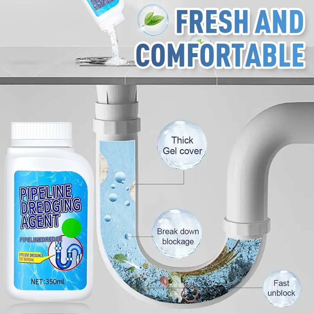 Pipeline Dredging Agent, 350ml Drain Clog Remover Agent, Quick Cleaning Drain Toilet Cleaner Tool, Powerful Sink and Dr-ain Cleaner Powder for Kitchen Toilet (2Pcs)