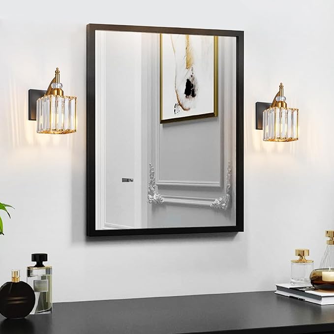 Modern Wall Sconces Set of Two Black Gold Indoor Wall Mounted Room Sconce Crystal Wall Lighting Bathroom Vanity Light Fixtures