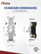 AIDA 4 Way, 15 Amp Toggle Light Switch, Grounding Screw, Residential Grade Electrical Wall Switch, UL Listed (White, 20 Pack)
