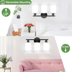 3-Light Bathroom Light Fixtures, Black Modern Vanity Lights with Milky White Frosted Glass Shades, Bathroom Wall Lamp for Mirror Kitchen Living Room Hallway Cabinet Porch