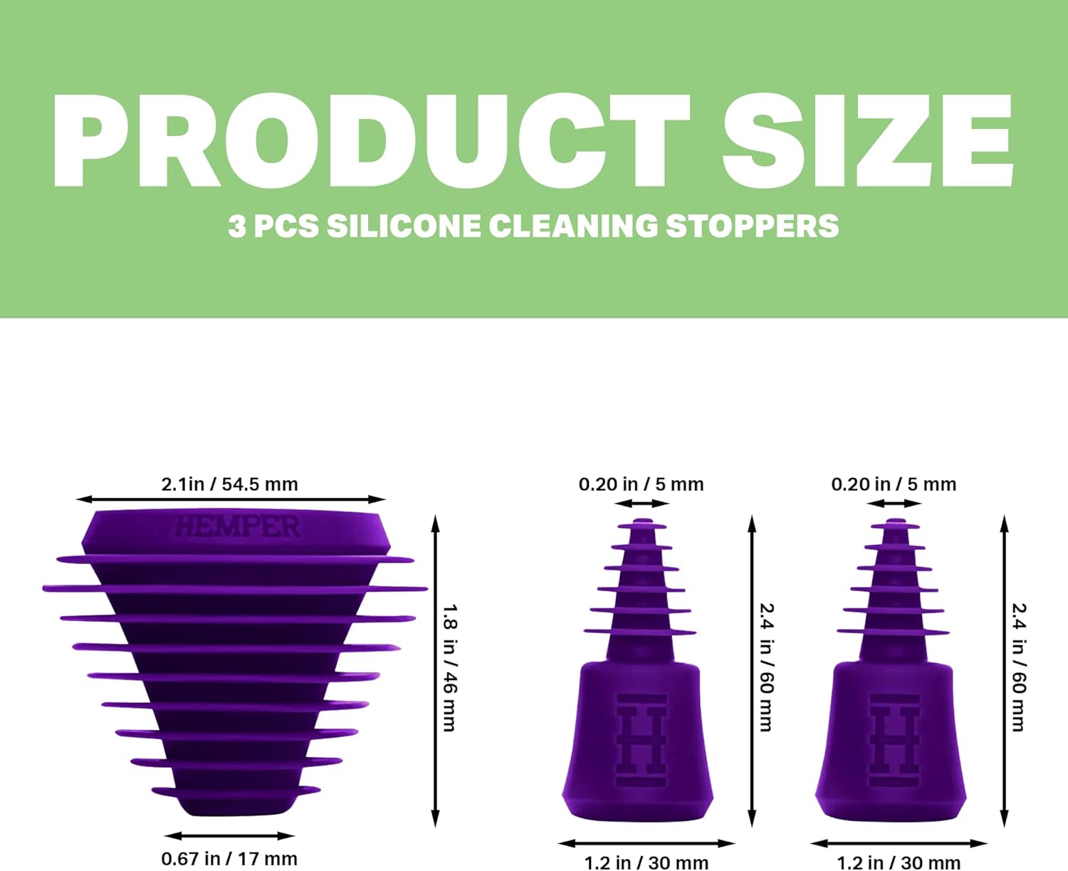 Hemper Plugs + Caps | Universal Cleaning Plugs for Glass Water Pipes and More | Fits Male & Female Joints | Leak-Proof Seal | Hassle-Free Cleaning | Durable, Reusable & Easy to Use - (Purple)