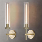 Modern Brass Hardwired Wall Sconces 2 Pack, 21'' Knurled Bathroom Wall Sconce, Indoor Wall Sconce,Copper and Tube Glass Vanity Light, for Living, Bedroom, Hallway, Staircases, Include Bulbs