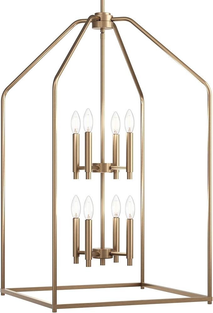 Kichler Madden 36" 8 Light Foyer Pendant in Champagne Bronze, Soft Modern Fixture, for Small Kitchen, Coffee Table, Office, Bedroom, Foyer, (36" x 20"), 52723CPZ