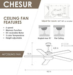 46" Black Ceiling Fans with Lights - Low Profile Ceiling Fan with Lights and Remote/APP, 5 Dual-Sided Blades, Reversible DC Motor, Modern Ceiling Fan for Indoor and Outdoor Use