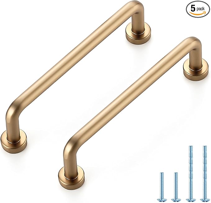 JOY DECOR Cabinet Pulls – 3-3/4 Inch Hole Center, Champagne Bronze, 5 Pack, Zinc Alloy Cabinet Handles for Drawers & Cupboard – Vintage Style Hardware for Kitchen, Bathroom, Dresser