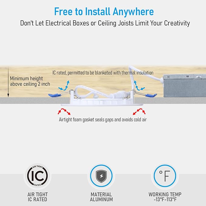 TORCHSTAR Basic Series 12-Pack 4 Inch Ultra-Thin LED Recessed Lighting with Junction Box, CRI90, Aluminum, 5000K Daylight, 5%-100% Dimmable Slim Recessed Downlight, 9W 810LM, ETL and Energy Star