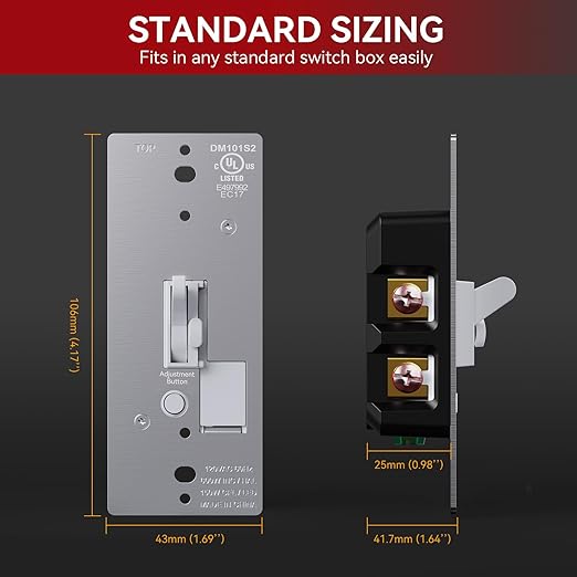 AIDA Toggle Slide Dimmer Switch for Dimmable LED Light/CFL/Incandescent 600 Watt max, Single-Pole or 3-Way, Rocker On/Off Wall Switch with Dimmer Slider, Wall Plate NOT Included, UL, White, 10 Pack