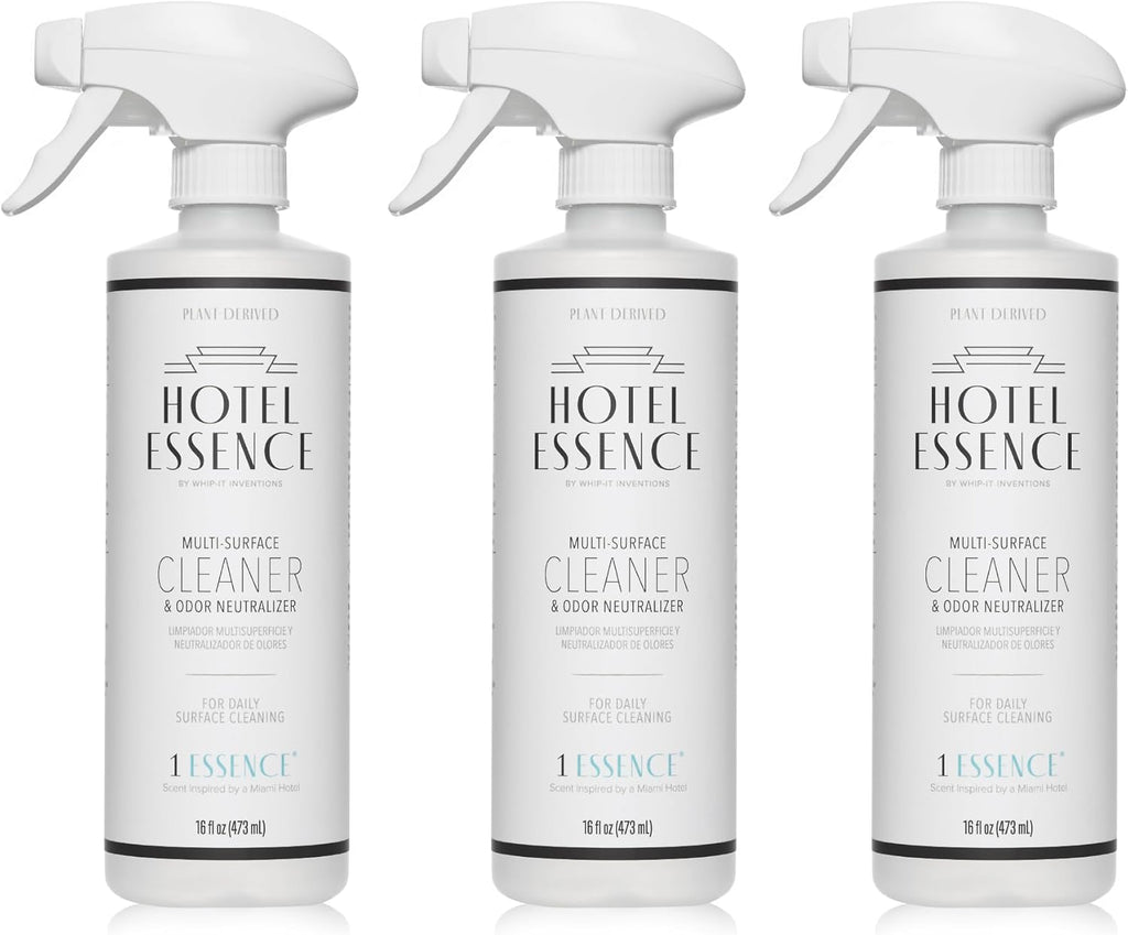 Hotel Essence Cleaner: Plant-Based Multi-Surface Cleaner & Odor Neutralizer, 16 oz, Leather, Cardamom, Lemon, Sandalwood, Cedarwood, Cinnamon, Vetiver, Amber, Musk, Iris, 16 Fl Oz (3)