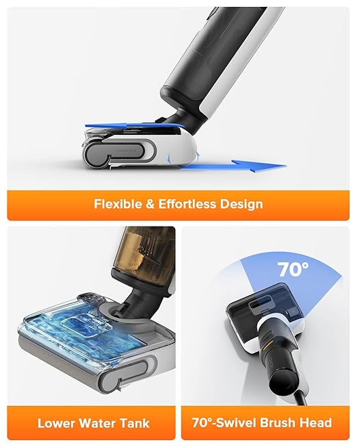 roborock F25 LT Wet Dry Vacuum Cleaner and Mop, 20000Pa Cordless Vacuum Mop Combo, 194°F High Temperature Self Cleaning & Hot Air Flash Drying, 180° Lie-Flat Hard Floor Cleaner, Edge to Edge Cleaning