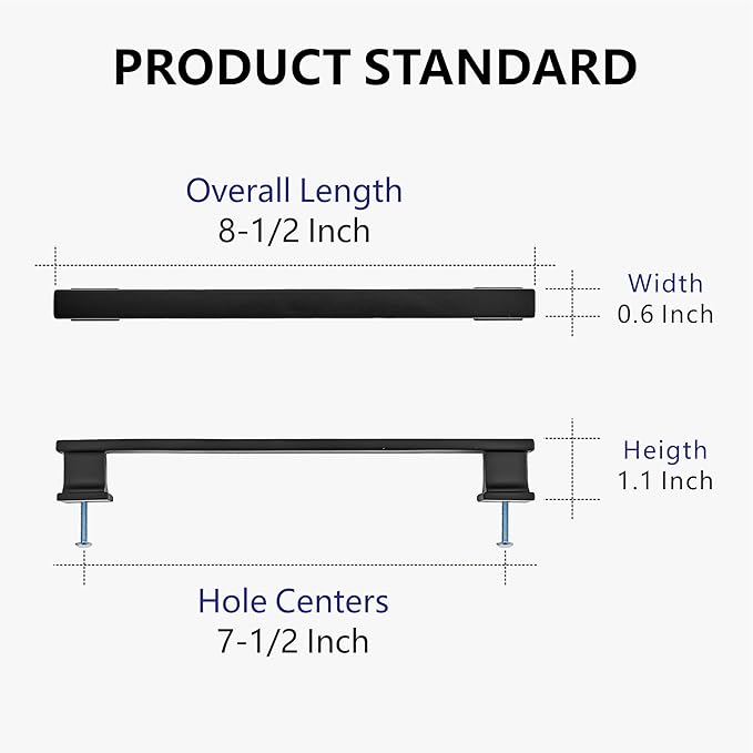 6 Pack 8-1/2 Inch Length|7-1/2 inch(192mm) Hole Center Matte Black Kitchen Cabinet Handles, Cabinet Pulls Kitchen Cabinet Hardware, Cupboard Pulls, Drawer Handles