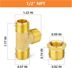 GASHER 5PCS Brass Male Tee Pipe Fitting T Adapter, 3 Way Brass Fitting 1/2" x 1/2" x 1/2" NPT T Fitting