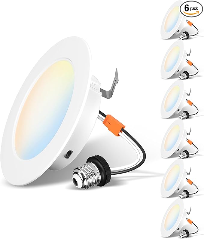 LVWIT 4 Inch LED Recessed Light, Recessed Can Lights Color Selectable 2700/3000/4000/5000/6000K 5CCT, 7W 700LM, Dimmable LED Can Lights with E26 Conversion Kit,Suitable for 4inch Can,6 Pack