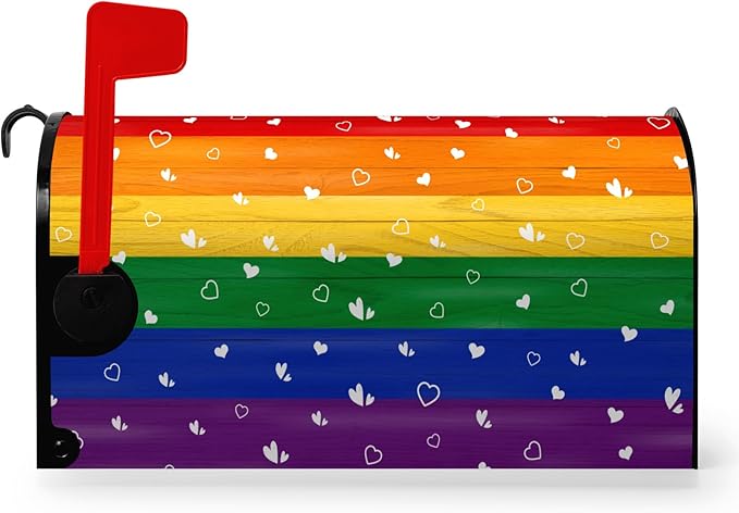 Rainbow Pride Mailbox Cover Magnetic Standard Size Gay Pride Mailbox Post Covers Heart Love LGBT Asexual LGBTQ Mailbox Wraps Waterproof Mailbox Decor for Outside Garden Yard 21x18 Inch