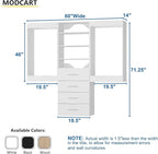 Modular Closet System, 60" Wide Closet Organizer System with Hanging and Drawers, Wood Tower Closet Storage for Walk In Closets, Wall Mounted Wardrobe Organizer Kit System, Bedroom, White
