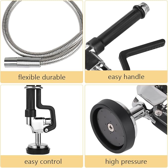 Pre Rinse Hose with Sprayer Valve, 38 Inch Commercial Dish Spray Hose with Spray Head for Commercial Restaurant Kitchen Faucet -Black