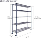 60"x18"x72" Prime Heavy Duty Black 5-Tier Wire Shelving NSF 4000 LBS MAX Capacity Storage Rack for Commercial, Hospital, School, Garage, and Kitchen Uses (with Wheels)
