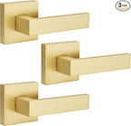 EHOMEWARE 3 Pack Dummy Door Levers in Satin Brass Finish, Heavy Duty Non-Turning Interior Door Handles, Reversible Half Dummy Levers for Closet Pantry