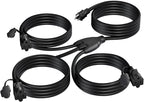 K KASONIC - 25 FT Halloween Lights Outdoor Extension Cord 1 to 3 Splitter, 3 Prong Outlets Plugs, 16AWG/3C SJTW Weatherproof Wire for Holiday Decoration Light, ETL Listed, Black