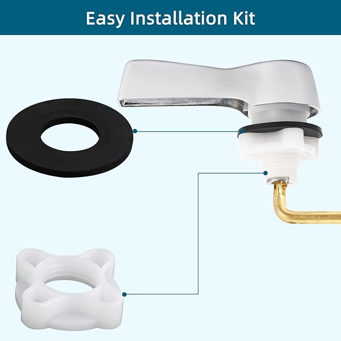 Hygie Rinse Universal Metal Toilet Handle Lever Flush Replacement, Side Mount Toilet Handle with Stainless Steel Flapper Chains, Toilet Repair Kit, Chrome