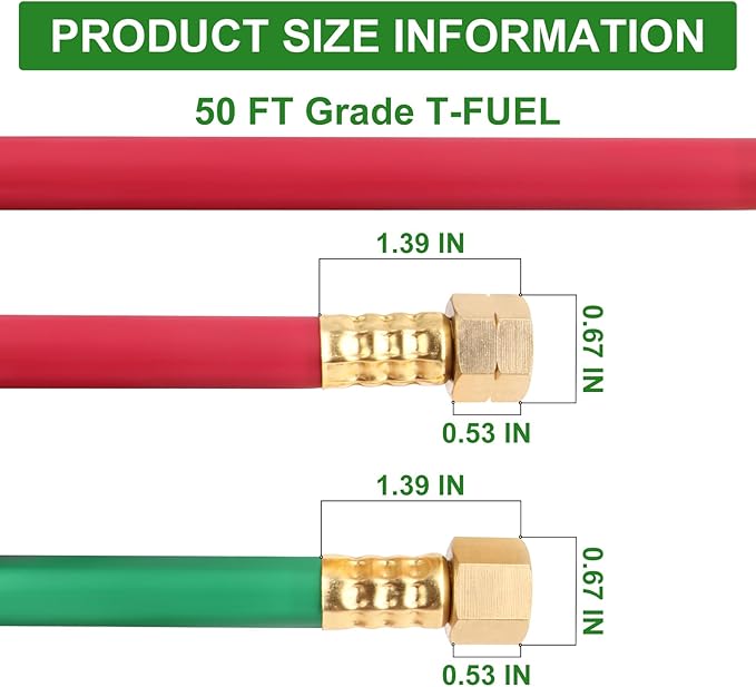 TAISHER 1/4" x 50FT Oxygen Acetylene Twin Hose With 9/16"-18 B fittings Welding Cutting Torch，Grade T