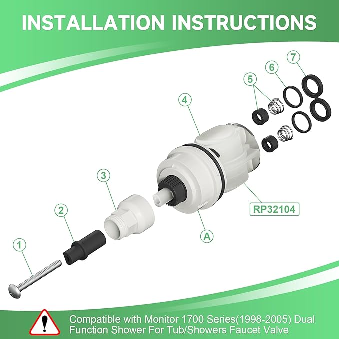 Delta Monitor RP32104 Shower Cartridge Replacement, Compatible with 1700 Series 1998-2005, with Installation Parts
